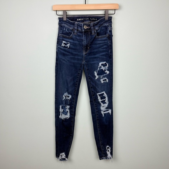 American Eagle Distressed Hi-Rise Jegging Crop Size 00 - Picture 2 of 8